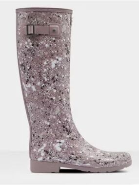 Hunter Tall Waterproof Rain Boots Particle Print Splatter Mauve Size 3